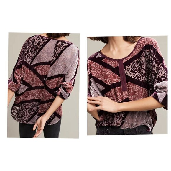 Anthropologie Tops - Anthropologie tiny Patchwork Velvet Pullover Large